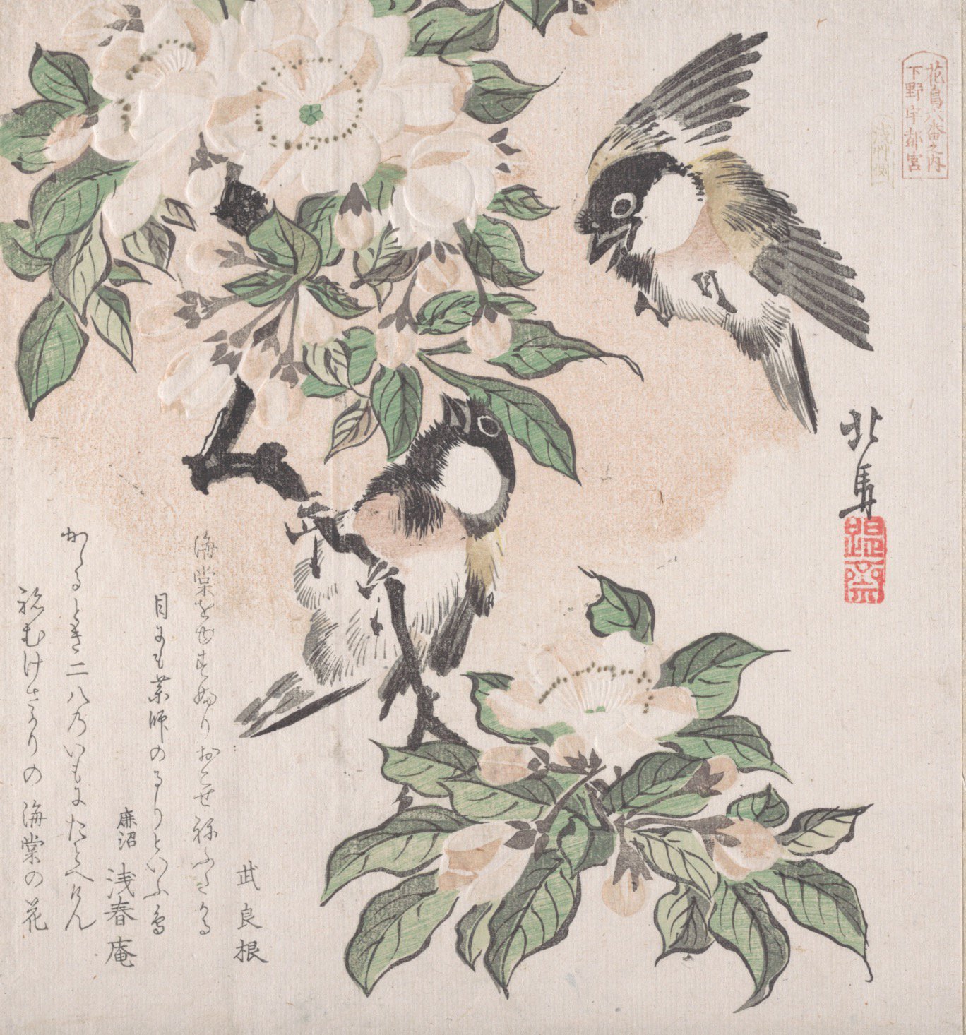 Hosai Hokuma - Marsh-tits and Aronia Flowers