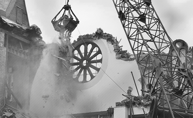 Image of a gothic cathedral being dismantled